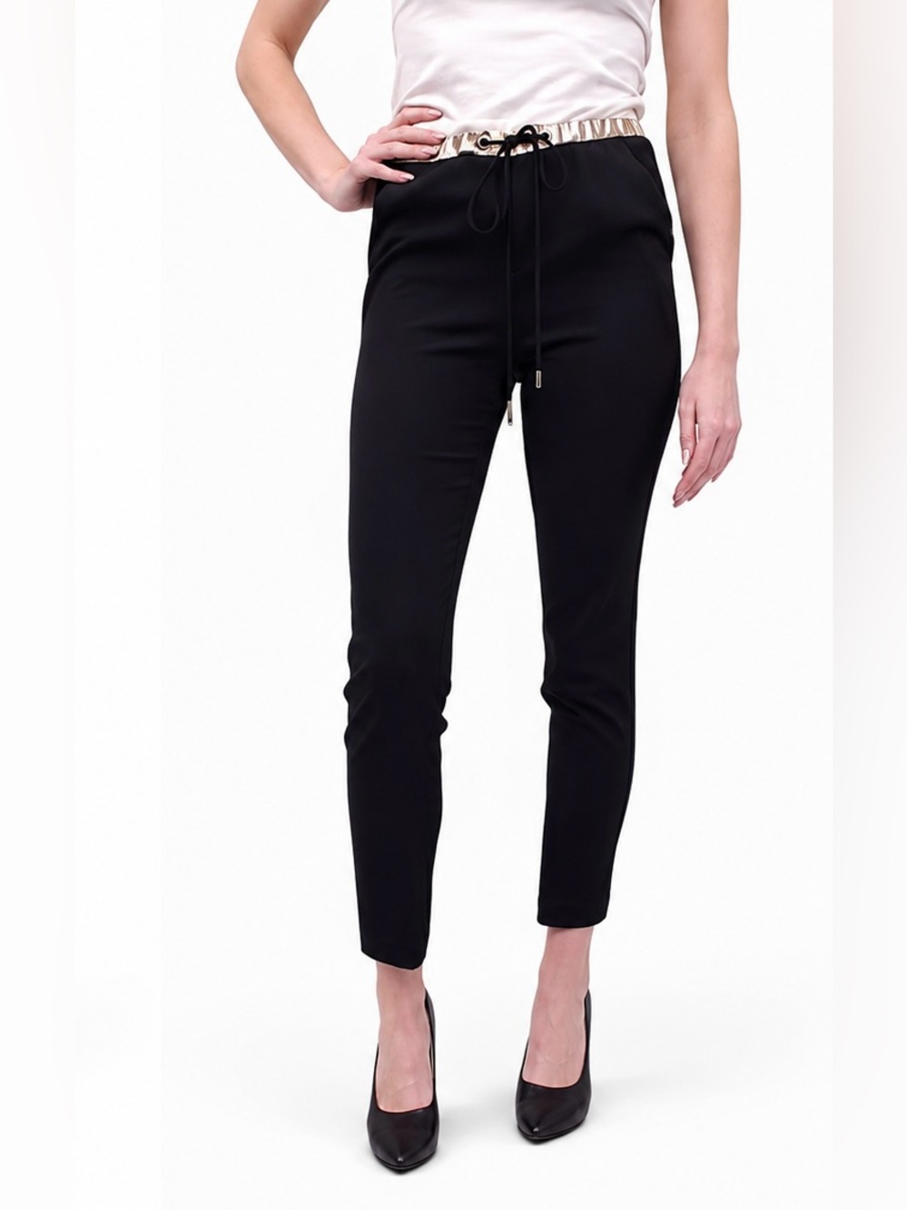 Authentic GUCCI Black Silk Trousers | Gold & White Drawstring Waistband | Size 6